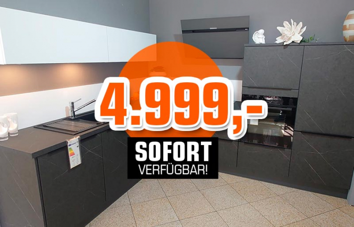 Inpura Marmoria Ausstellungsküche Marmor dunkel UV-Mattlack für 4999eur