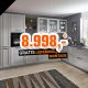 nobilia®-Winkelküche im Landhausstil mit Rahmenfronten in Lacklaminat, Steingrau / Korpus in Steingrau / Slim-Line-Xtra-Arbeitsplatte in Grauschiefer Nachbildung