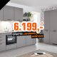 Moderne Küchenkombination mit Fronten inTaupegrau / Arbeitsplatte in Terrazzo Weiß Nachbildung
