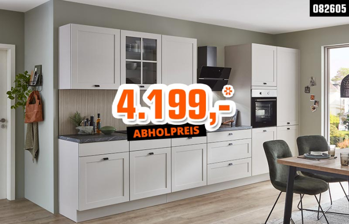 angebot_andico_0826_05_thumb Nordic nobilia®-Küchenzeile im modernen Landhausstil mit Fronten in Lack, Sand matt